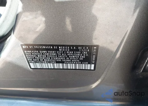 2017 Volkswagen Jetta 1.8T Sel/1.8T Sel Premium z USA, uszkodzony, nr VIN 3VWL17AJ7HM271685